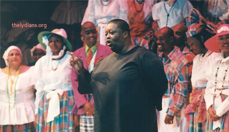 Pat Bishop speaks with the audience after the Opera L'Elisir D'Amore 1996